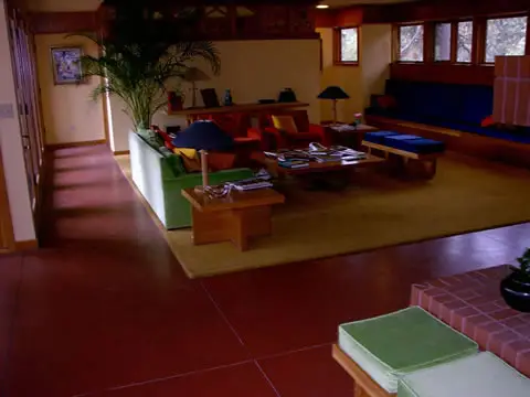 Deep red stained floor in a great room