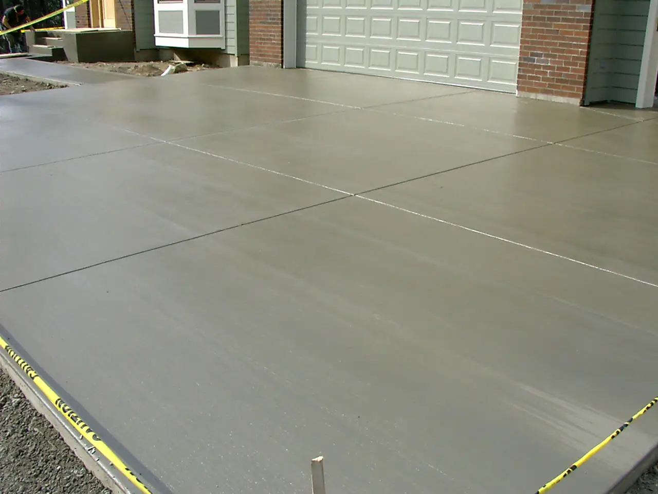 Freshly finished driveway slab